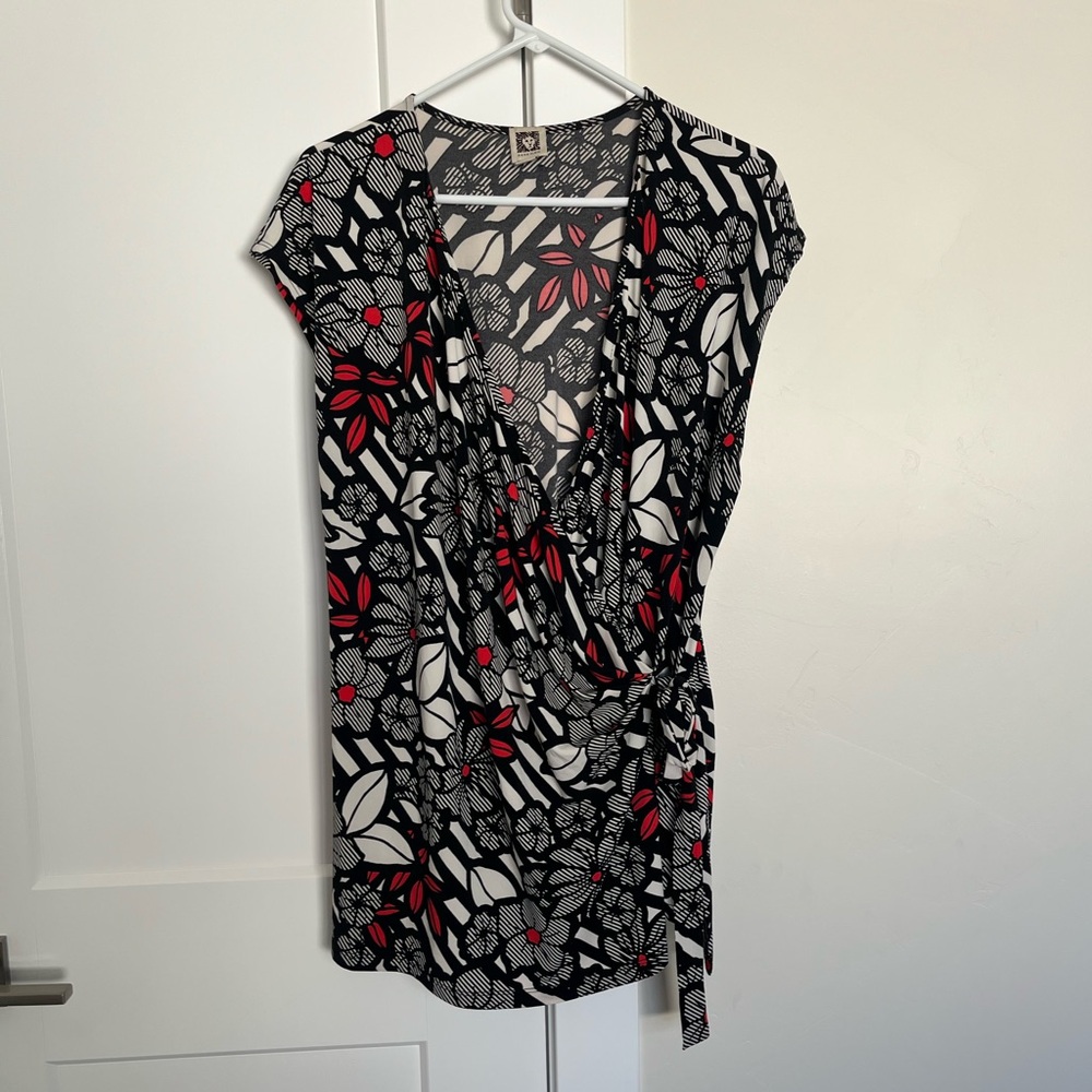 Colorful Floral Wrap Around Short Sleeved Blouse